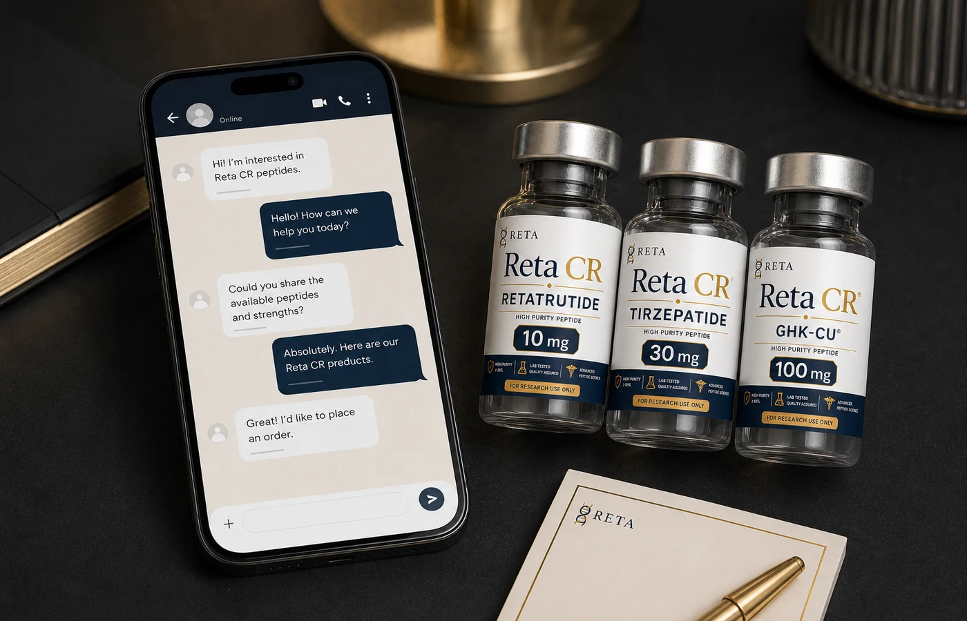 Consulta por chat para pedido Reta CR con viales de péptidos